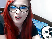 Nerdy Redhead Pounding Her Pussy With Plug In Ass