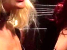 LATEXPASS - Redhead domina disciplines lesbian sub with mega dildo