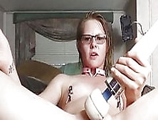 Collared College Girl Enjoys Rough Glass Dildo And Hitachi