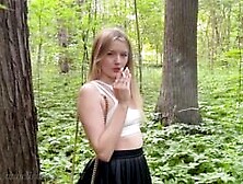 Beautiful Smoking Babe In The Forest Was Fucked In Ass And Pissed In Her Mouth