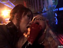 Gorgeous Strippers In Black Lingerie Plays With Each Other At The Club