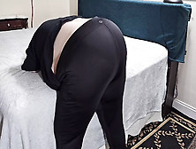 Charming Monstrous Rear-End Curvy Blonde Milf In Yoga Pants Twerking & Teasing Ebony Stud To Jerk Off & Spunk On Behind