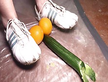 Dirty Trashed Adidas Sneaker Of A Yung Goddess Crushing Cock-Like Fruits 4K