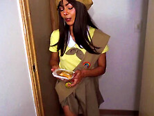 Girl scout Cindy Luna Petite gives a plumbing expert Mvstery Guy some oral pleasure