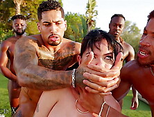 Outdoor Gangbang 9 Guys Fuck Latina Slut in Lingerie with Anal and DP