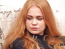 DEBT4k.  Graceful red head chokes on boner because she bought