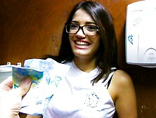 Young Petite Latina Teen Paid Cash In Library Bathroom,  POV