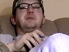 TEEN SPERM BANK GlassesSporting Stud Jack Flushes Load on Luxury Leather Loveseat!