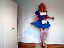 Cute Blue Outfit,  White Stockings,  Red Heels And Showing My Sexy Ass Cheeks