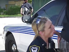 Milf cops subdue criminal into banging them out in broad daylight