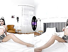 Hot brunette solo girl masturbates in sexy mini skirt