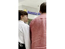 Perfect upskirt on nerdy slut