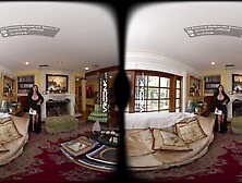 VR Conk: Stepmom Teachs Her Stepdaughter How To Suck Giant Schlong In FFM Addams Cosplay Parody VR Porn