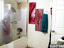 Sleazy Step Dad Washing Step Sons Back