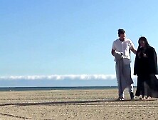 Stranded ebony cutie NoeMilk sucks savior's large hard ramrod until that guy cums