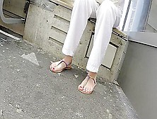 Woman With Sexy Feet & Red Toe Nails Get Filmed On The Street