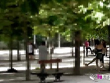 Small honey seduces a random ebony guy in the park and fucks him at home