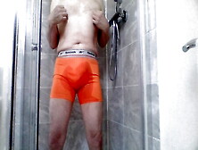 Piss Play And Wank In Orange Boxers