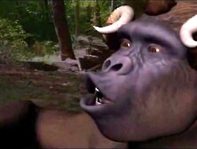 Apes doing a bestial gang screw with a woman