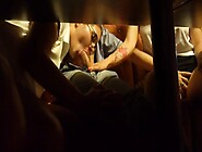 Spied On Strangers In A Restaurant.  Public Threesome Blowjob