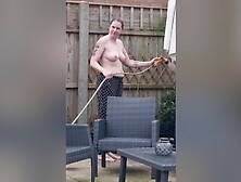 Milf Big Tits - Stepmom Watering Her Garden Topless Then Strips Off And Joins Stepson In Hot Tub