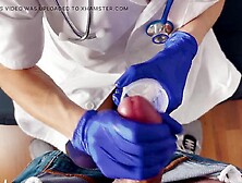 POV CFNM tugjob solely: nurse with surgical gloves is helping a hard to cum patient to get a semen example for analysis