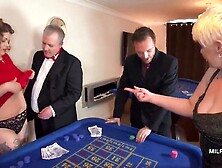 3 British MILFs slide out of evening dresses at the casino