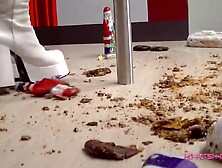 Dancing on Food with White High Heel Boots