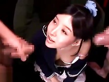 Japanese double cumshot on pretty face