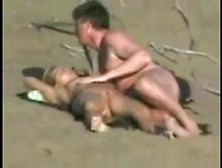 Bare Amateurs Pounding Outdoors On The Beach