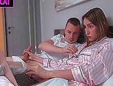 Neighbour Distract Milf From Work,  So She Helps Cum With Hand Job In Share Bed,  But Get Fuck