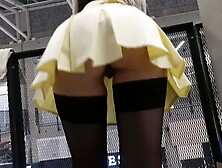 Thin Chick Flashing Vagina under Miniskirt in Mall (Risky Upskirt)