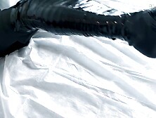 femboy in catsuit and haunch boots self mummified and CBT balls punishment e-stimluation and cum