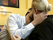 Small Hotel Party: Huge Tits MILF and Her Financial Advisor Fuck in Tiny Room