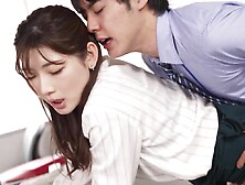 Naughty Asian babe sucks colleague's hard cock in the office