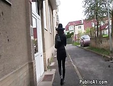 Busty student bangs huge dick outdoor