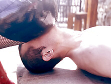 Chest thighs and ball WHIPPING for FACESITTING