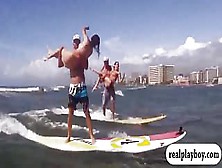 Busty Babes Try Out Surfing And Driving Segway By The Beach