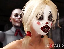 Joker Bangs Rough a Sexy Alluring Blonde in a Clown Mask in the Abandoned Room