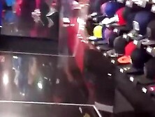 Chick in pink leggings at store