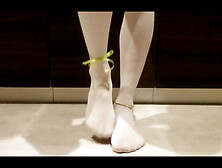 Crushing Green Slime in White Pantyhose