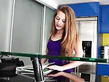 Petite Red-head Whore tricked to Fuck by mature Stud with Chunky Prick when Step-Mom is away during homework