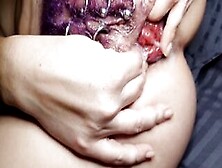 Purple Colored Bushy Pierced Vagina Got Anal Fisting Squirt