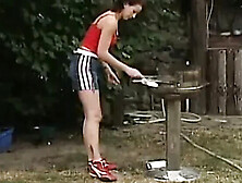 German MILF Outdoor Blowjob - Hot Brunette in Garden