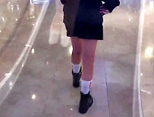 Freaky insane 18 Showing booty inside Shopping Centre Outside