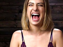 Bound small tits blonde machine fucked in the dungeon