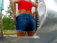 Nurse recorded by amateurs webcam in outdoor dressing room