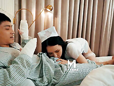 Huge tits Japanese nurse with cute lingerie serve her gigantic penis friends at the same time got her butt sex sex