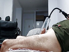 Disabled Guy Jerk Off Without Playing With His Fat Cock But With A Pumper!