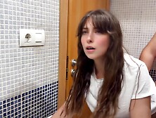 Creampie in my curly vagina,  my stepfather fills me with jizz in the baths during the time that his allies are in the living roo